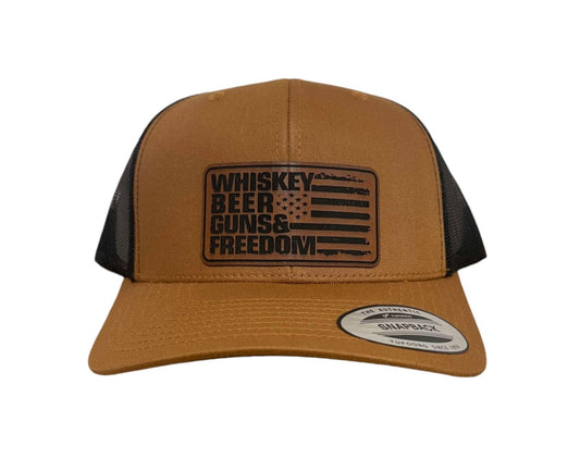 Whiskey Beer Guns & Freedom Snapback Trucker Hat